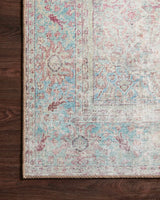 Loloi Wynter Wyn-04 Red/Teal Rugs - corner on wood