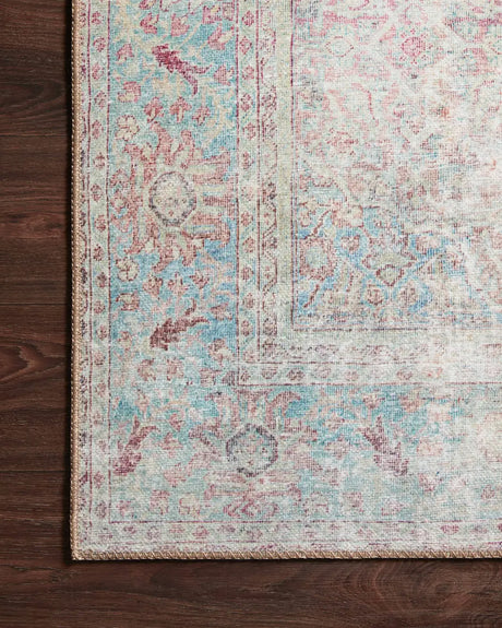 Loloi Wynter Wyn-04 Red/Teal Rugs - corner on wood