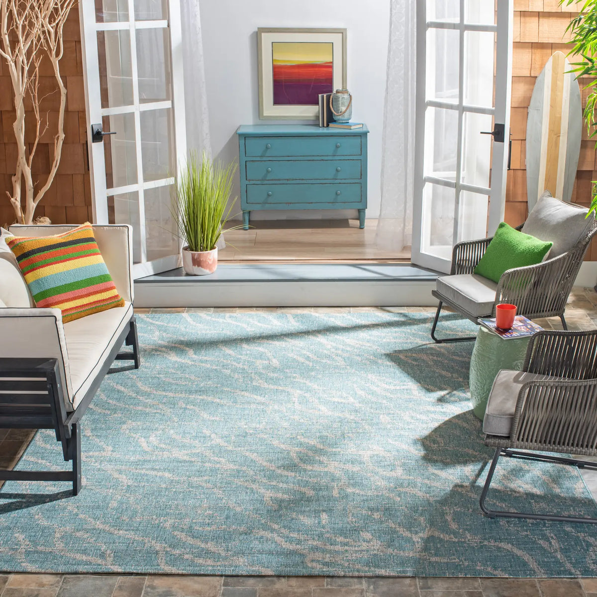 Safavieh Courtyard 8'-0" x 10'-0" Rug in Aqua / Grey