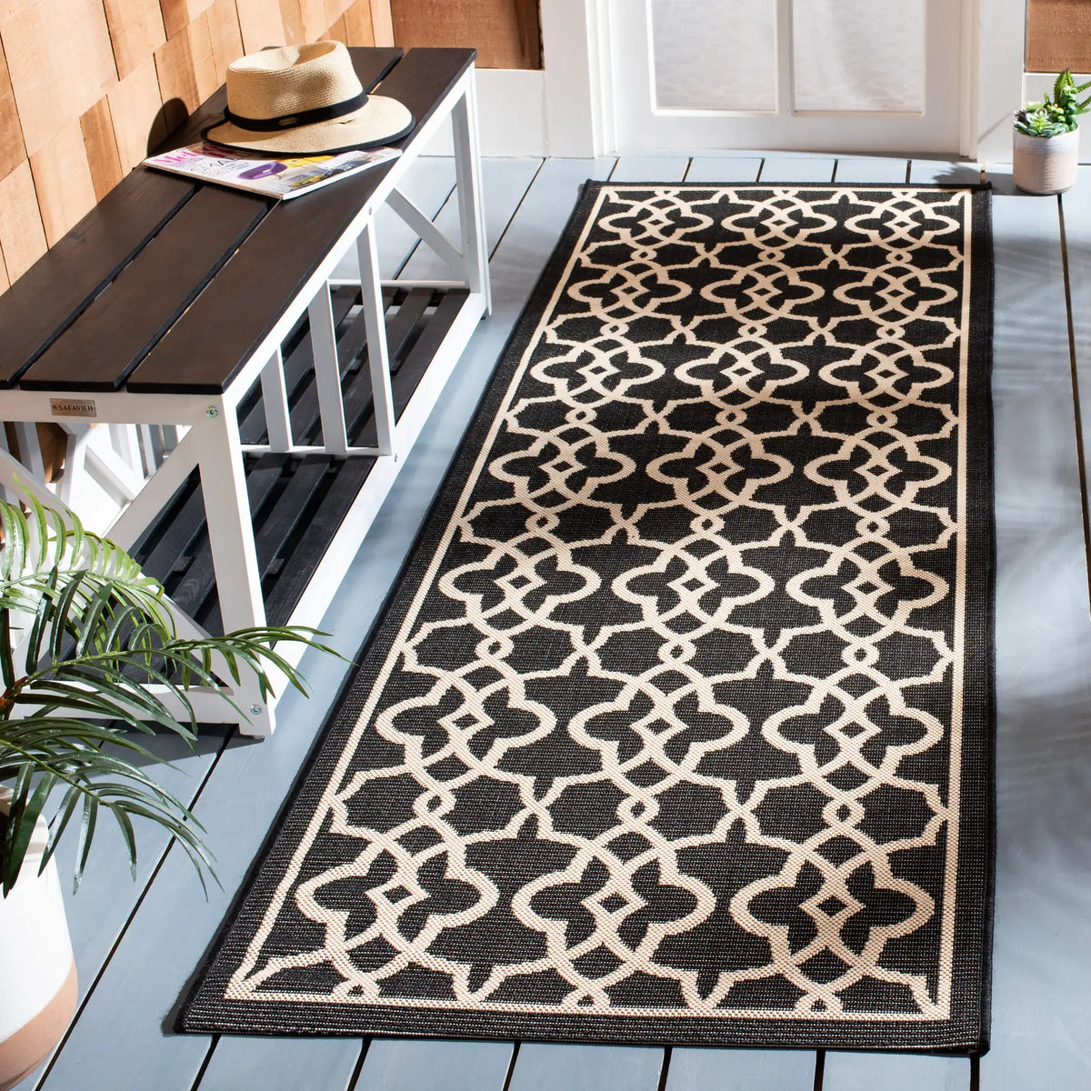 Safavieh Courtyard 2'-7" x 8'-2" Rug in Black / Beige