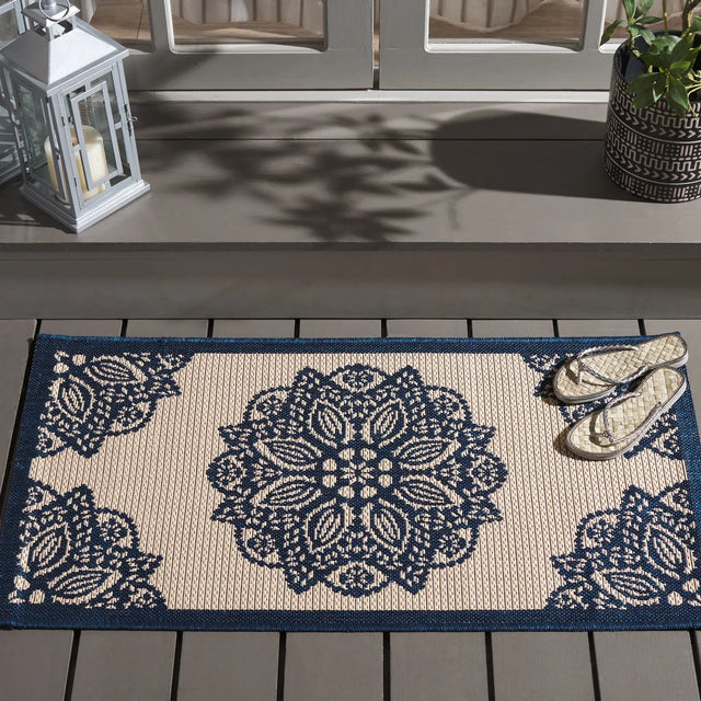 Safavieh Courtyard 2'-0" x 3'-7" Rug in Beige / Navy