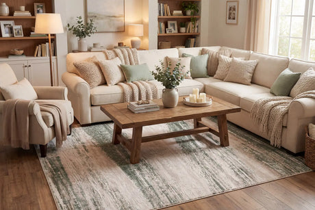 Dynamic Rugs Lazer 12675 Power Loomed Modern Cream/Green Rug - Room