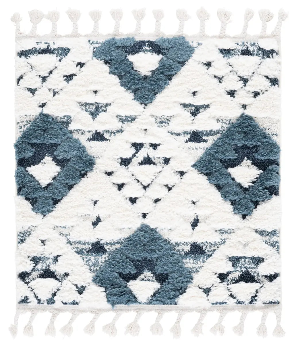 Safavieh Moroccan Tassel Shag 3'-0" x 3'-0" Rug in Blue / Ivory