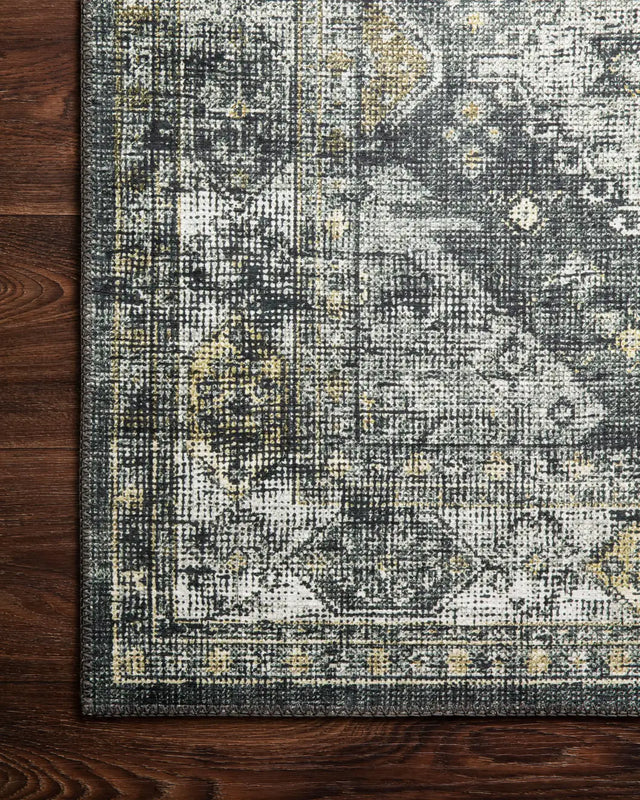 Loloi Skye Sky-09 Graphite/Silver Rugs - corner on wood
