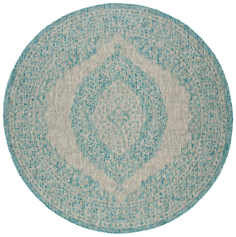 Safavieh Courtyard 5'-3" x 5'-3" Rug in Light Grey / Aqua