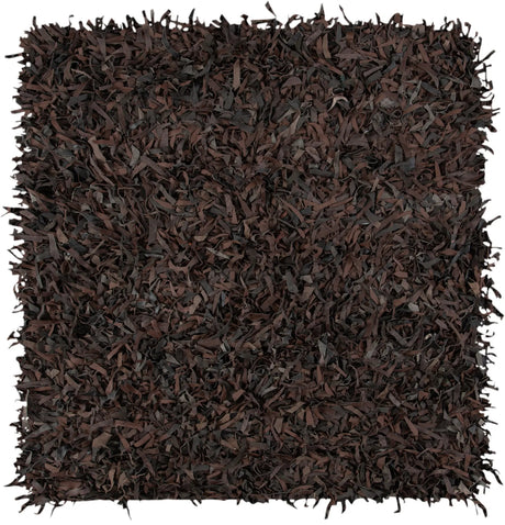 Safavieh Leather Shag 5'-0" x 5'-0" Rug in Dark Brown