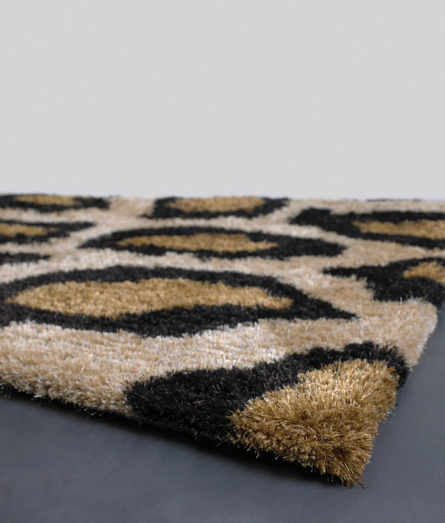 Chandra Amazon AMA-5602 Tan and Gold and Brown and Black rug, corner detail