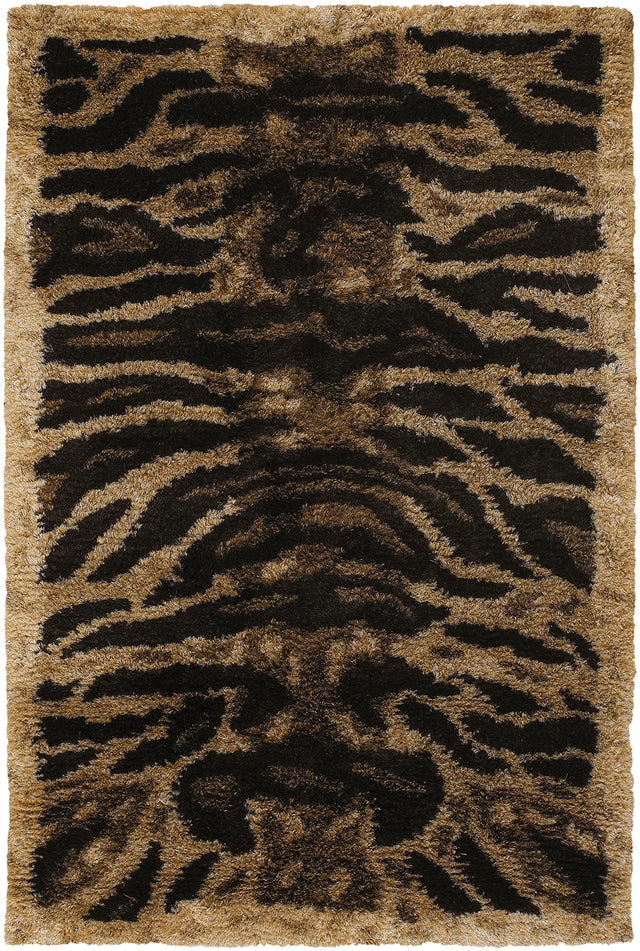 Chandra Amazon AMA-5603 Tan and Gold and Brown and Black rug, flat view