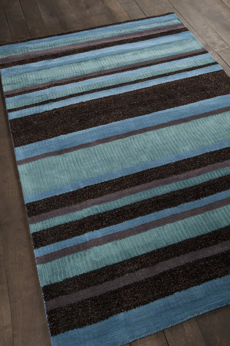 Chandra Amigo AMI-30502 Blue and Grey and Charcoal rug, angled side view