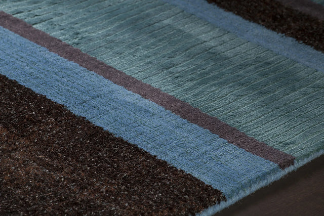 Chandra Amigo AMI-30502 Blue and Grey and Charcoal rug, side detail view