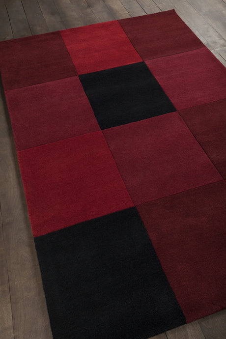 Chandra Antara ANT-109 Red and Black rug, angled side view