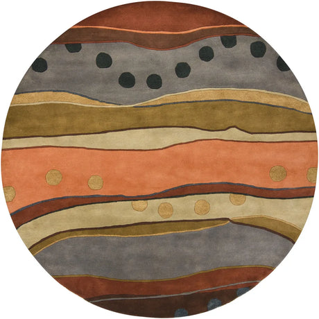 Chandra Antara ANT-117 Grey and Orange and Multi round rug, flat view