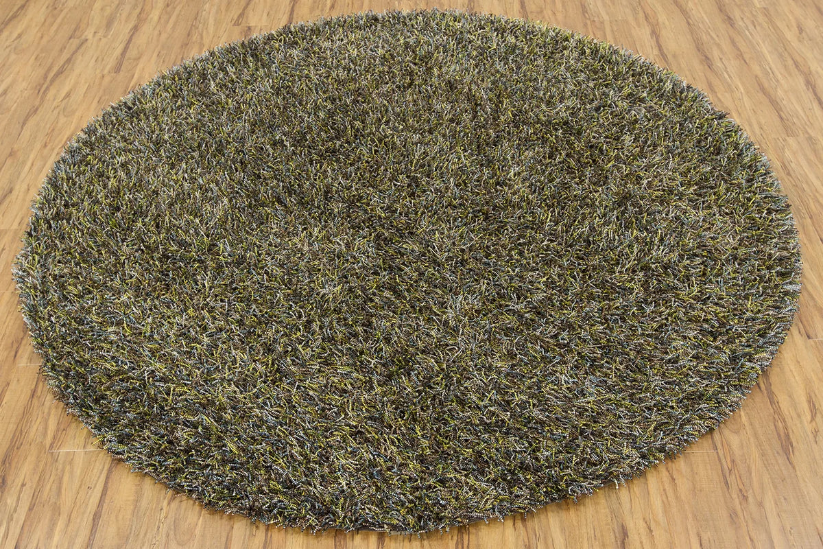 Chandra Astrid AST-14300 Yellow and Brown and Green and Blue and Ivory round rug, flat view