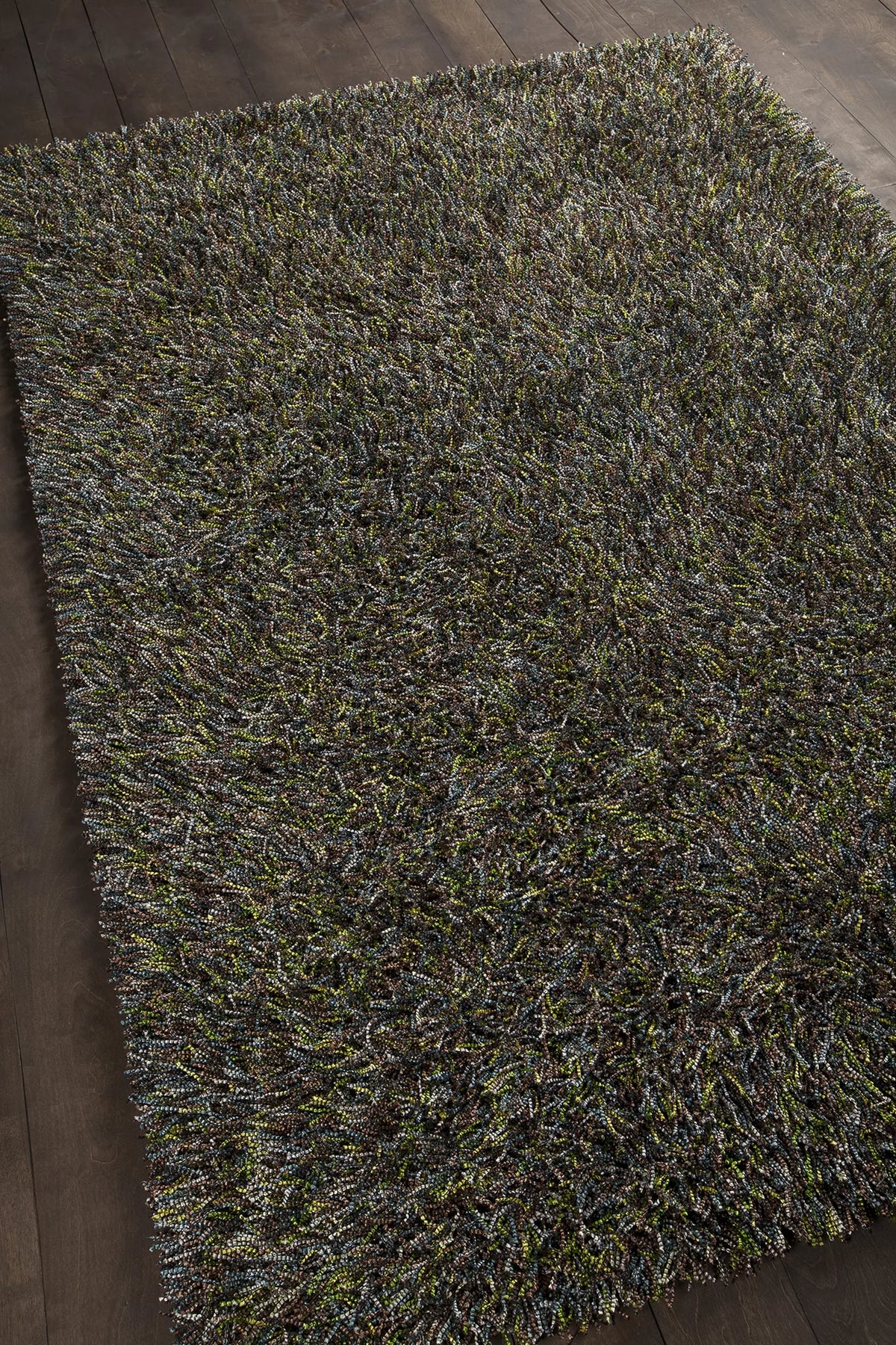 Chandra Astrid AST-14300 Yellow and Brown and Green and Blue and Ivory rug, angled side view