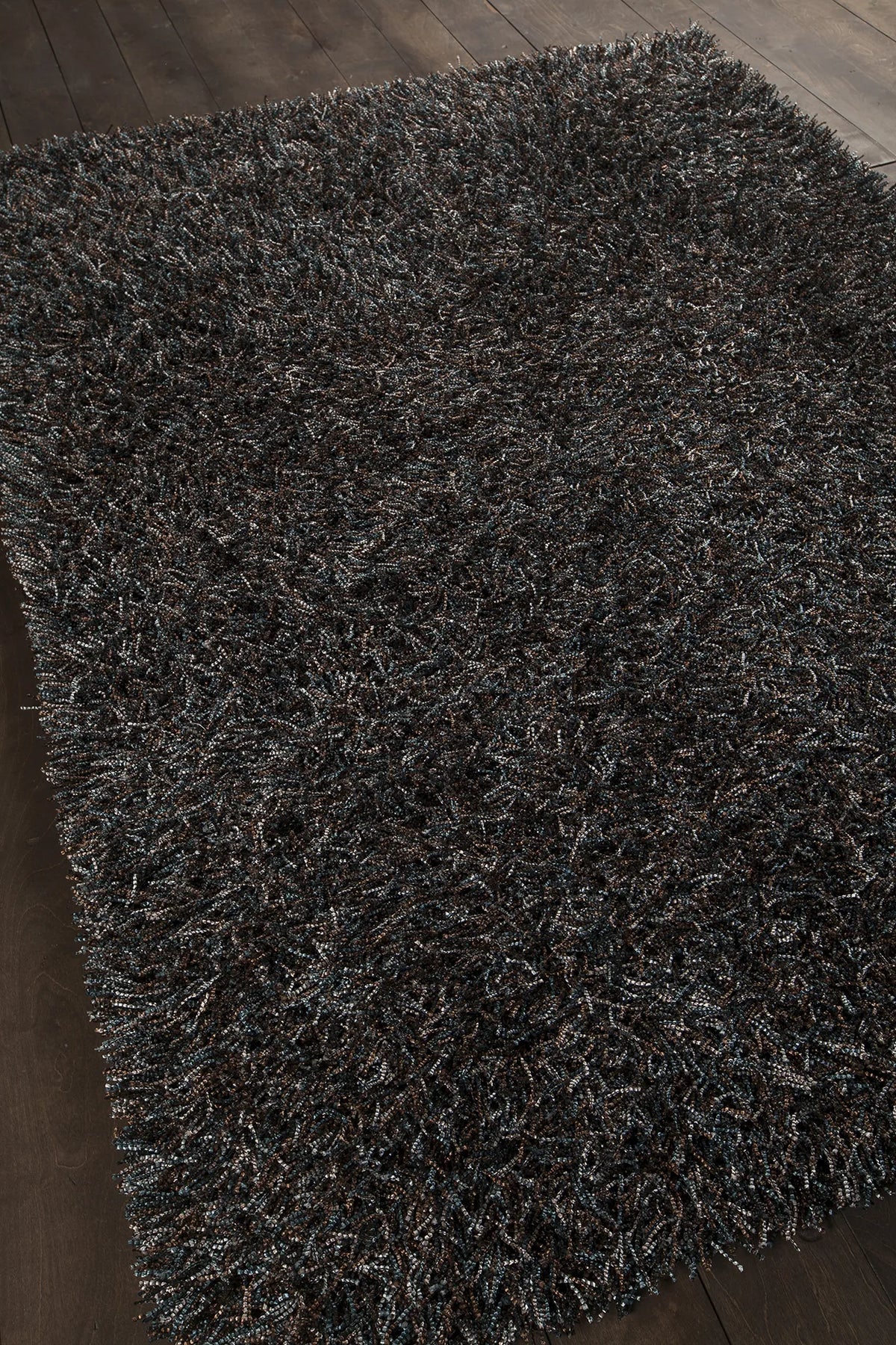 Chandra Astrid AST-14303 Brown and Blue and Grey and Black rug, angled side view