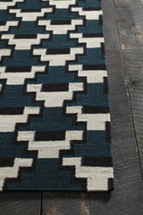 Chandra Avon AVO-34400 Blue and Black and White rug, corner detail