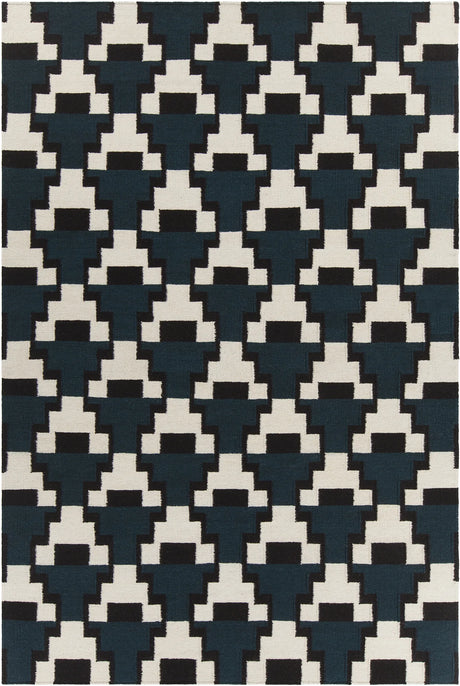 Chandra Avon AVO-34400 Blue and Black and White rug, flat view