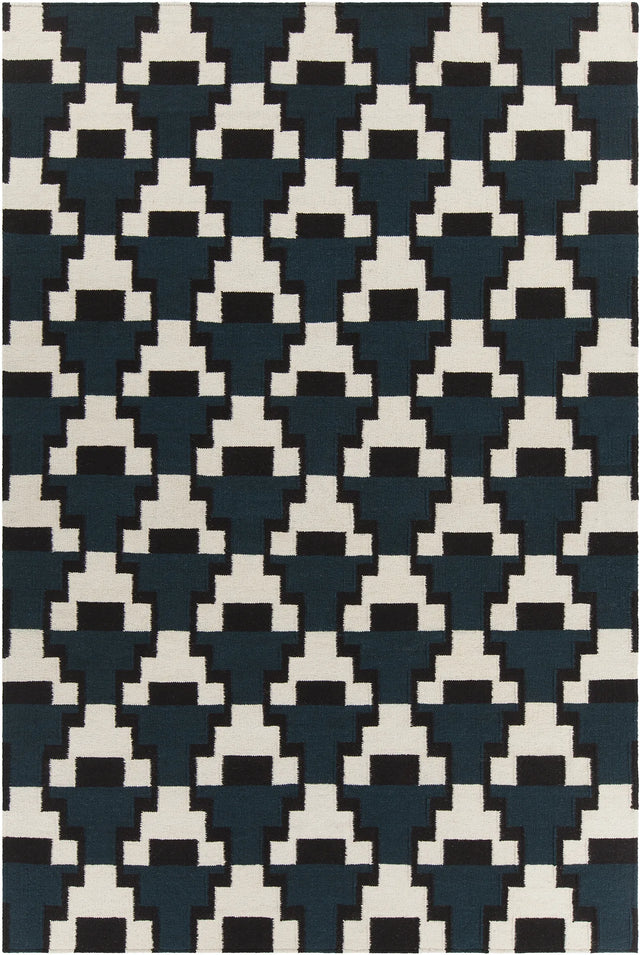 Chandra Avon AVO-34400 Blue and Black and White rug, flat view