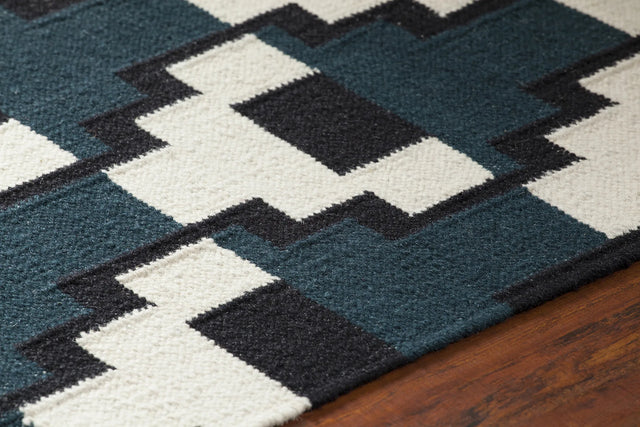 Chandra Avon AVO-34400 Blue and Black and White rug, side detail view