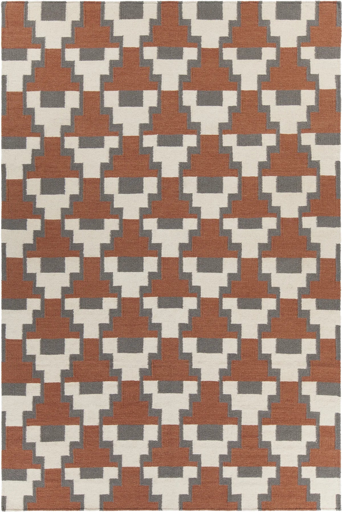 Chandra Avon AVO-34401 Rust and Grey and White rug, flat view
