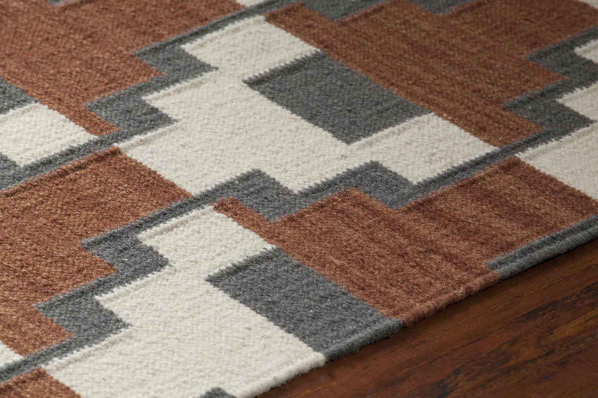 Chandra Avon AVO-34401 Rust and Grey and White rug, side detail view