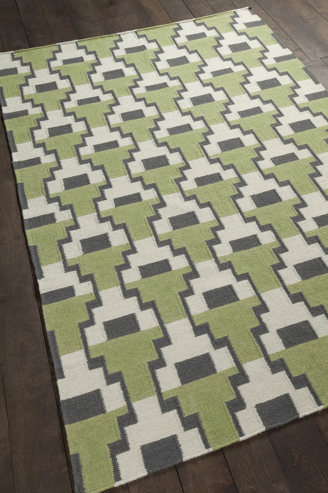 Chandra Avon AVO-34402 Green and Grey and White rug, angled side view