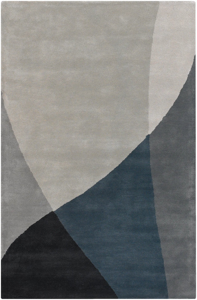 Chandra Bense Garza BEN-3003 Grey and Blue and Black rug, flat view