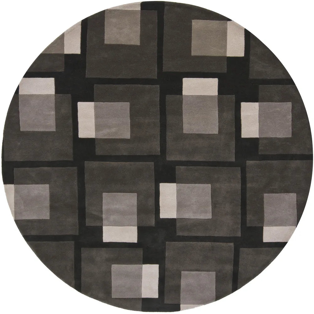 Chandra Bense Garza BEN-3009 Black and Grey and Ivory round rug, flat view