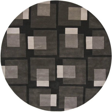 Chandra Bense Garza BEN-3009 Black and Grey and Ivory round rug, flat view