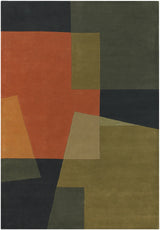 Chandra Bense Garza BEN-3014 Green and Orange rug, flat view