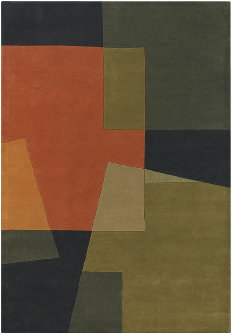 Chandra Bense Garza BEN-3014 Green and Orange rug, flat view