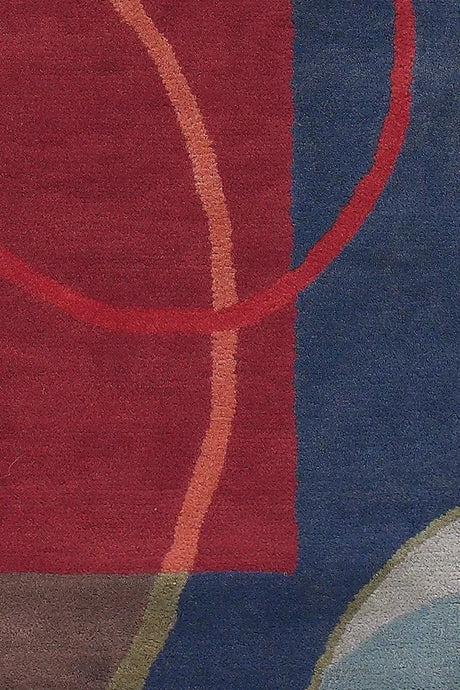 Chandra Bense Garza BEN-3015 Blue and Red and Gold and Grey and Brown rug, texture close-up