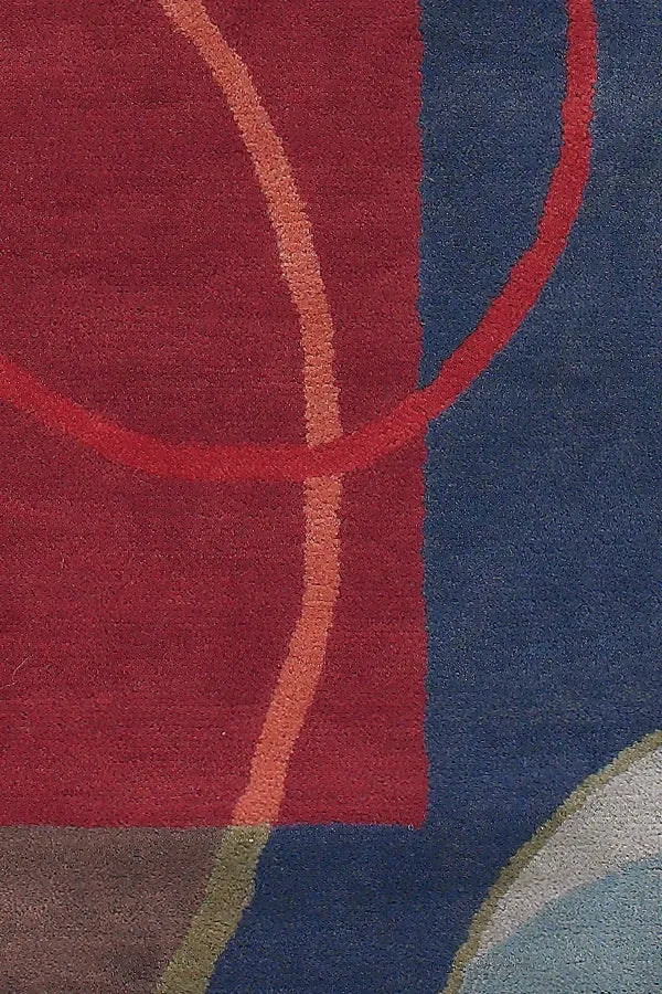 Chandra Bense Garza BEN-3015 Blue and Red and Gold and Grey and Brown rug, texture close-up