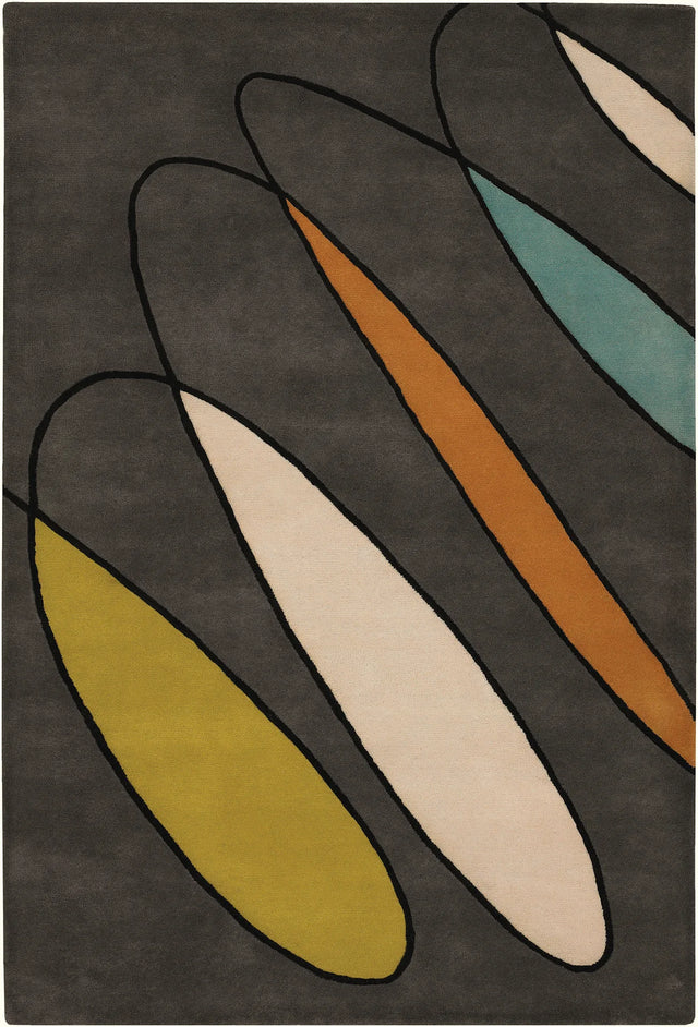 Chandra Bense Garza BEN-3020 Grey and Cream and Green and Orange and Blue and Black rug, flat view