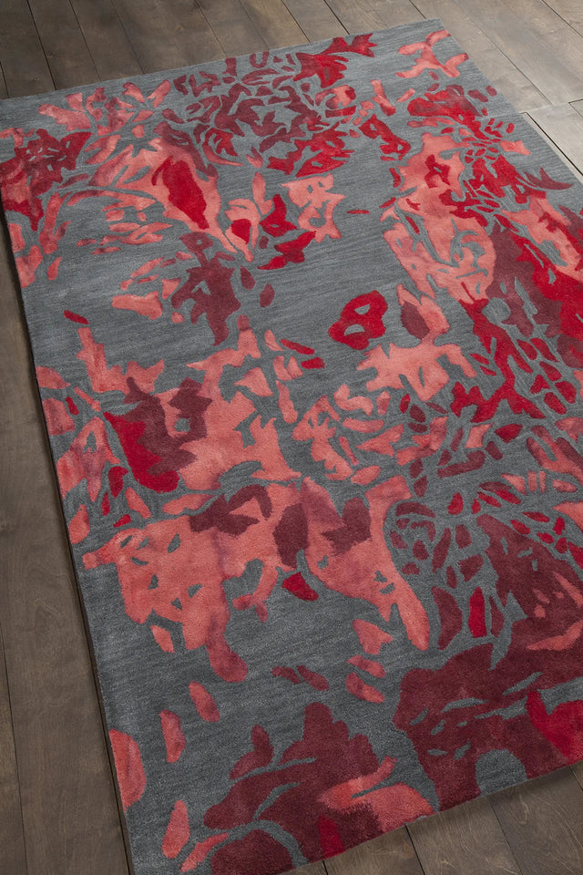 Chandra Brynn BRY-42700 Red and Grey rug, angled side view