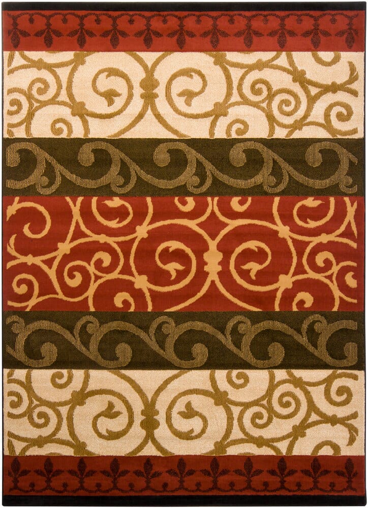 Chandra Ganesh Ganesh11 Green / Burgundy / Brown / Cream Rugs.