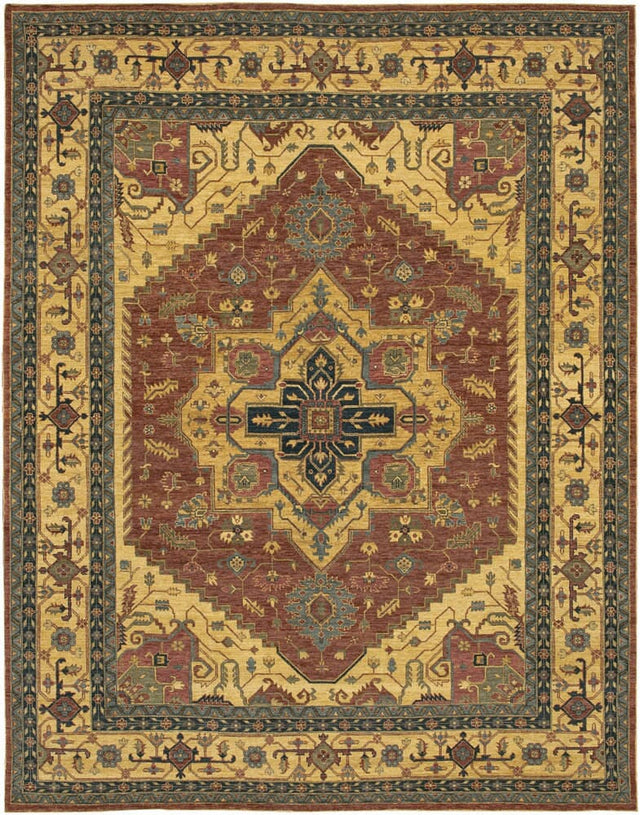 Chandra Kamala Kam1509 Deep Blue / Sage Green / Gold / Brick Red Rugs.