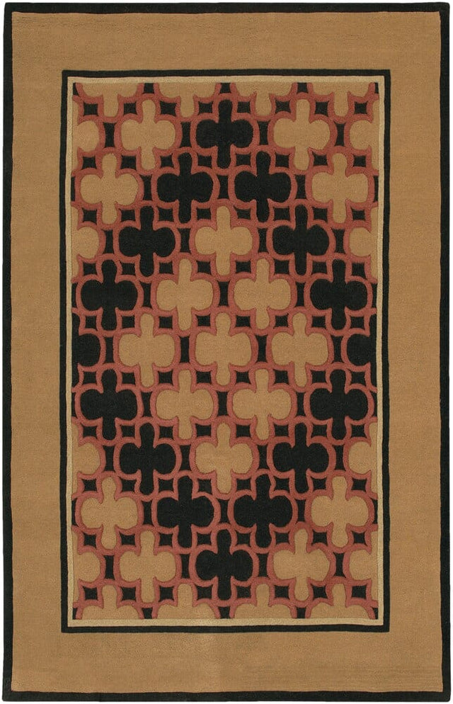 Chandra Rain Rai815 Tan / Black / Salmon Pink Rugs.