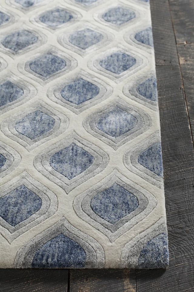 Chandra Clara CLA-7100 Blue and Grey and White rug, corner detail