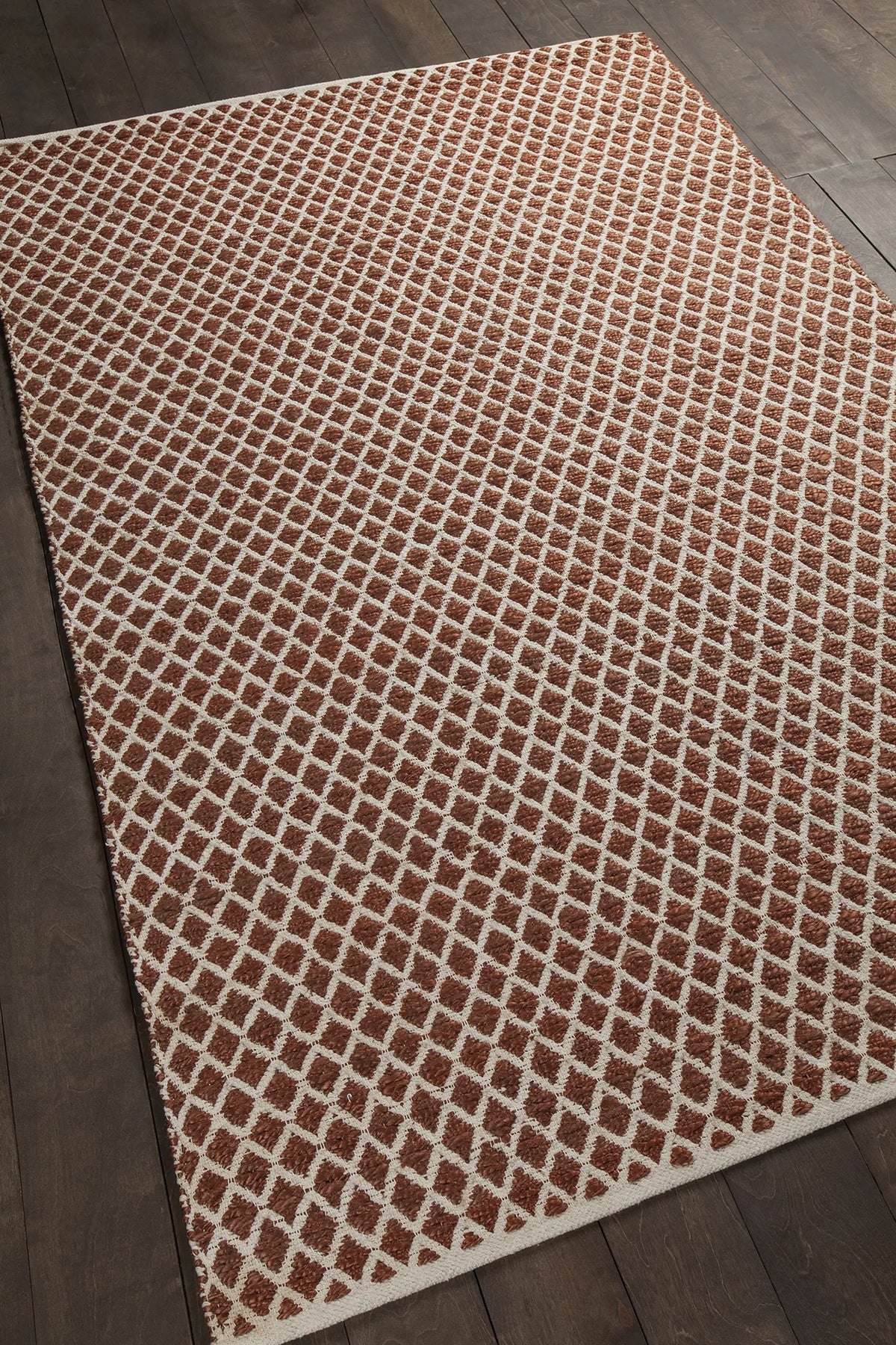 Chandra Costa COS-39101 Rust and White rug, angled side view