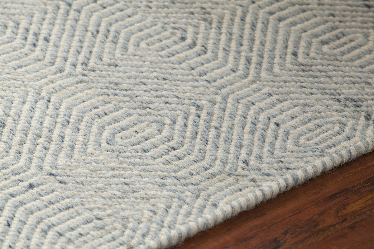 Chandra Crest CRE-33506 Light Blue and Beige rug, side detail view