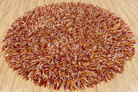 Chandra Cyrah CYR-10801 Red and Orange and Ivory round rug, flat view
