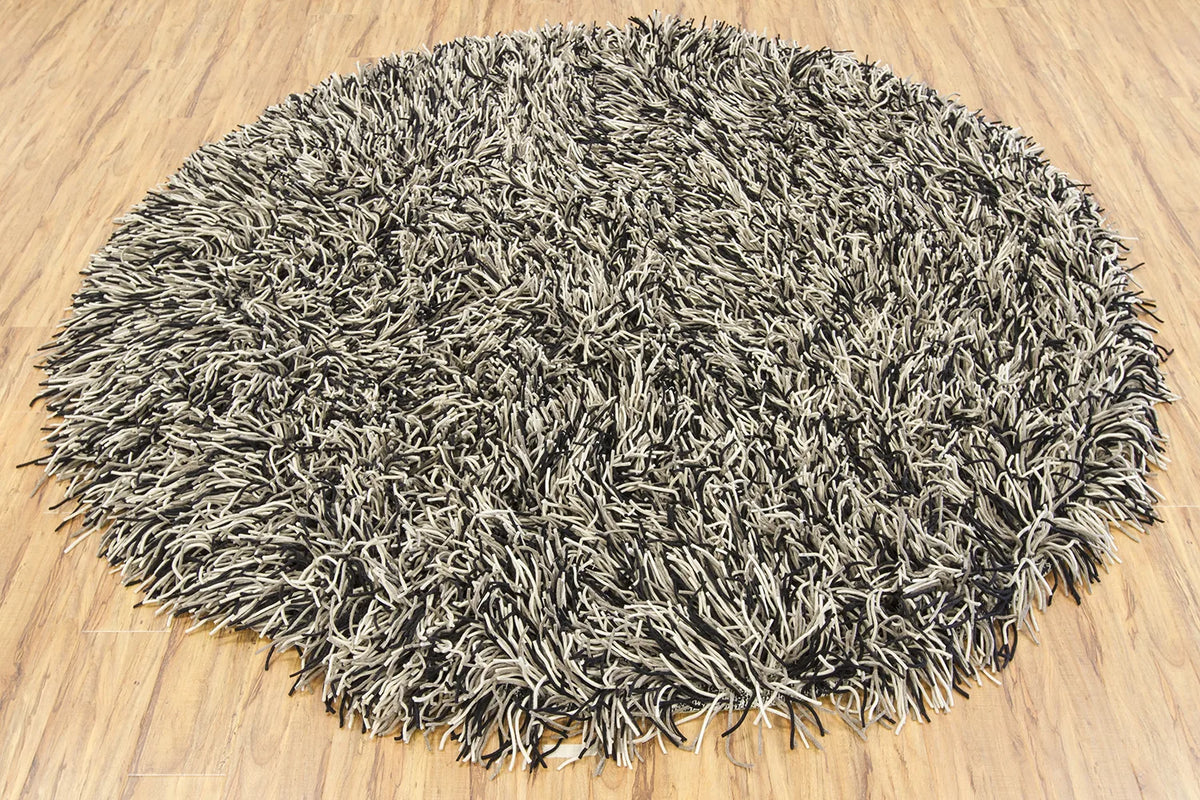 Chandra Cyrah CYR-10802 Black and Taupe and Ivory round rug, flat view