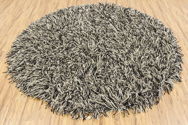 Chandra Cyrah CYR-10802 Black and Taupe and Ivory round rug, flat view