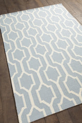 Chandra Dacio DAC-34601 Blue and White rug, angled side view