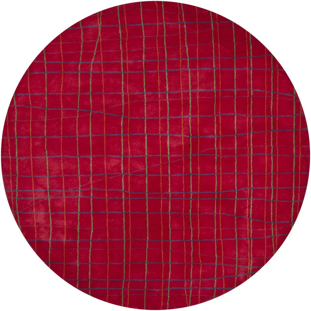 Chandra Daisa DAI-11 Red and Green and Blue and Orange round rug, flat view