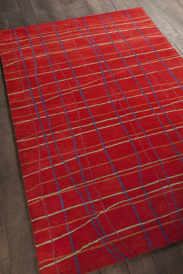 Chandra Daisa DAI-11 Red and Green and Blue and Orange rug, angled side view