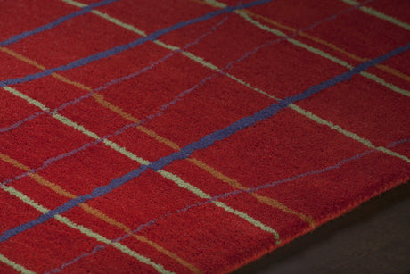 Chandra Daisa DAI-11 Red and Green and Blue and Orange rug, side detail view