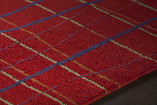 Chandra Daisa DAI-11 Red and Green and Blue and Orange rug, side detail view
