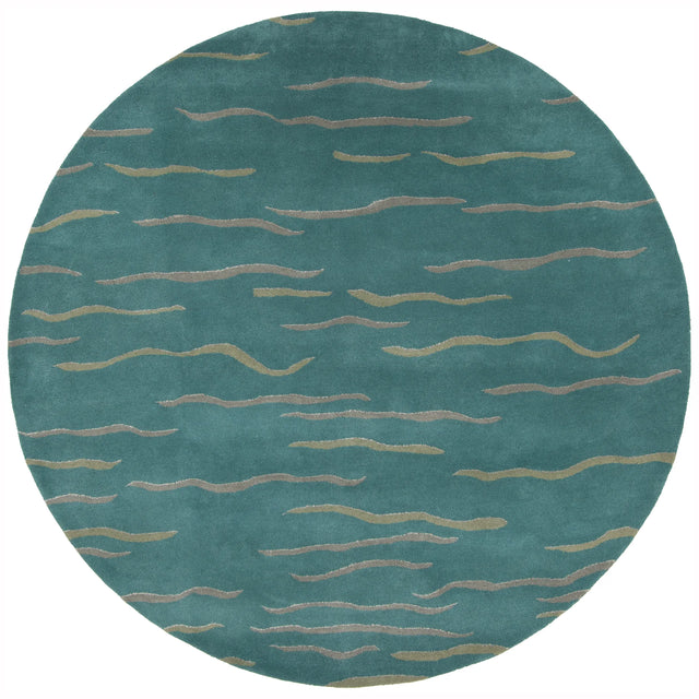 Chandra Daisa DAI-15 Aqua and Cream and Grey round rug, flat view